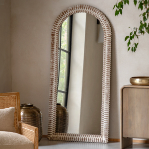 Genoa 170cm Wooden Arched Floor Mirror - White