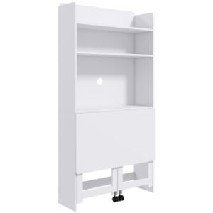 HOMCOM Escritorio de ordenador con estantes de almacenamiento panel abatible y 2 ruedas para dormitorio sala de estar 80x69x153 cm