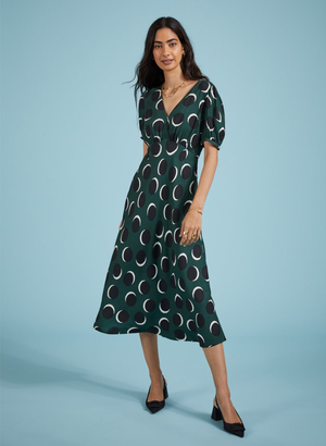 Kaydence Printed Midi Tea Dress with Livaeco - UK 18 | EU 44 | US 14 / Green Shadow Spot