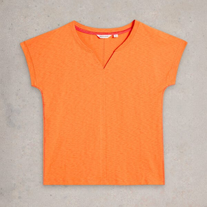 White Stuff Nelly Notch Neck T-Shirt Bright Orange Size 16