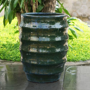 Glazed Ceramic Bosna Round Pot - Bottle Green - 450 Ø x 600 (H)mm