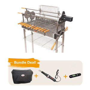 Deluxe Cyprus Grill Spit - Stainless Steel - Flaming Coals [Motor: 12/240v Variable Speed Motor- 15kg (mo011)] - BUNDLE