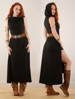 'Robe longue fendue "Nephilix", Noir'