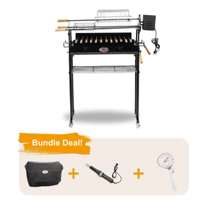 Cyprus Grill Spit Deluxe [Motor: 12/240v 15kg] - Flaming Coals - BUNDLE