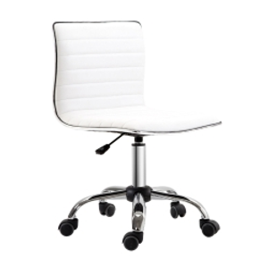 HOMCOM Silla de Escritorio sin Brazos Giratoria con Altura Ajustable Silla para Estudio Tapizada en PU Carga 120 kg Blanco