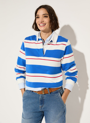 Bluebell Organic Cotton Cropped Rugby Top - 14 (UK Size 14) / Azure Blue, White & Crimson