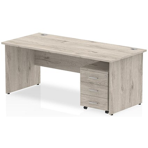 Impulse 1800mm Rectangular Desk, Panel End Leg, 3 Drawer Mobile Pedestal, Grey Oak