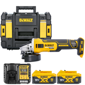 DeWalt DCG405 18V XR Cordless Brushless 125mm Angle Grinder With 2 x 5.0Ah Batteries & Charger & T-Stack II Case