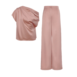 Bronze Set With Asymmetrical Draped Top And Wide Leg Trousers (M)