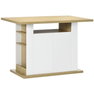 HOMCOM Isla de Cocina para 4-6 Personas con 4 Puertas Compartimentos Abiertos Estante Ajustable 110x70x75,5 cm Roble y Blanco