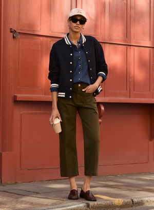 Terri Wool Blend Bomber Jacket - UK 12 | EU 40 | US 08 / Classic Navy & Cream