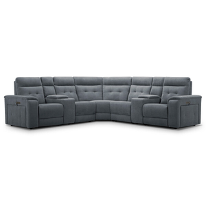 Juno Large Corner Electric Recliner Sofa With Wireless Charging Consoles and Power Headrests in Amigo Coal Fabric
