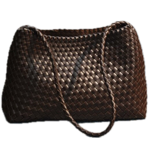 Hand Weaving Vegan Leather Shoulder Bag 'Suzy' - Dark Brown
