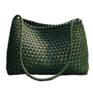 Hand Weaving Vegan Leather Shoulder Bag 'Suzy' - Green