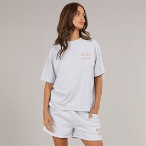 Closure London Womens Bubble T-Shirt And Shorts Set Light Grey Marl/Mauve