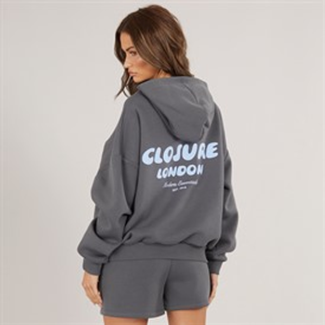 Closure London Womens Bubble Hoodie And Shorts Set Charcoal/Powder Blue