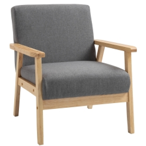 HOMCOM Sillón en Diseño Escandinavo Sillón de Acento Madera Maciza Aspecto de Lino 64x70x72 cm Gris+ Natural