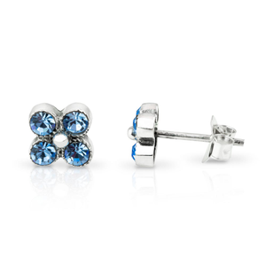 Signature Silver Blue Topaz CZ Flower Stud Earrings
