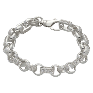New Sterling Silver 7.5" Cubic Zirconia Figaro Belcher Bracelet