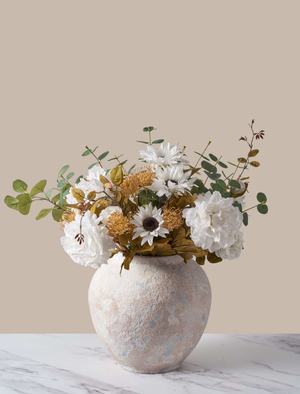 Faux Arrangement - White Peony & Sunflower
