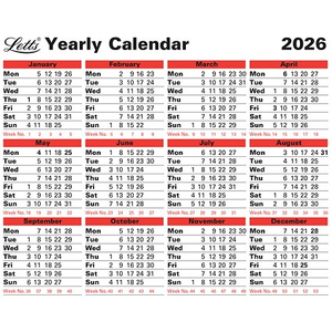 Letts 2026 Yearly Calendar, 212x262mm