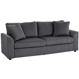 HOMCOM 3 Seater Sofa, 212cm Corduroy Small Couch with Spring Cushion, Wide and Deep Seat, Plush Backrest, 2 Pillows, Loveseat Sofa Settee for Small Space, Living Room, Home Office, Grey