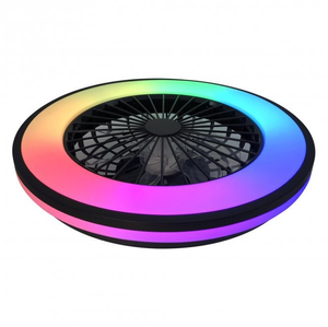 38034 Plave LED CCT and RGB Ceiling Mounted Light Fitting with Fan in a Black and White Finish