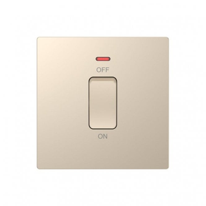 DE027CGS Screwless 45A 1G DP Switch with Neon in Champagne Gold