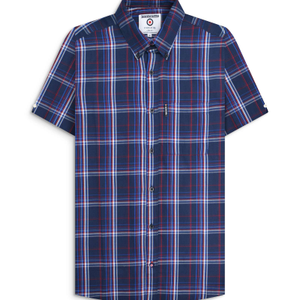 Lambretta Mens Check Shirt Short Sleeve Shirt - 2XL / Navy/Blue/Red