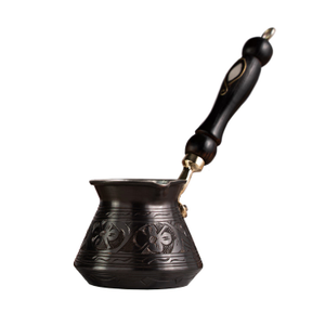 Handmade Solid Dark Copper Turkish Coffee Pot - Wooden Handle