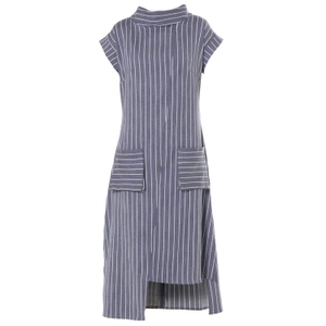 Midi Striped Denim Dress In Dark Blue (M)