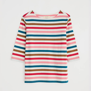 Seasalt 3/4 Sleeve Sailor Top Quad Scallion Pink Sky Breton Size 10