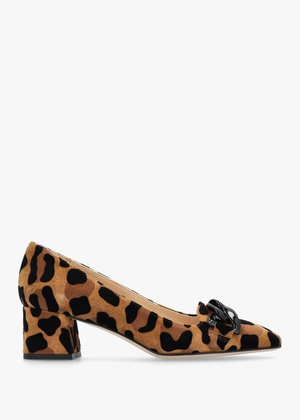 Leopard Suede Block Heel Court Shoes
