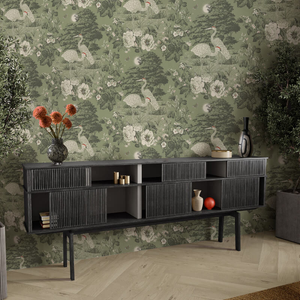 Belgravia Decor Izumi Oriental Cranes Green Wallpaper - 743