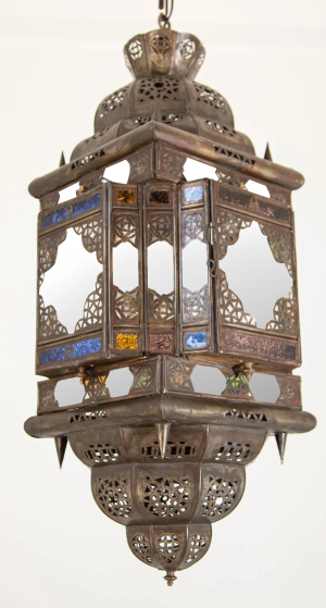 Vintage Moroccan Hanging Lantern Clear and Multicolor Glass Made in Marrakech