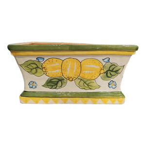 Extra Large Yellow Green Hand Painted Italian Lemon Rectangular Planter Pot