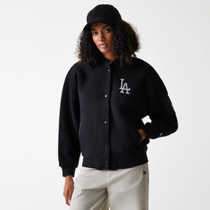 LA Dodgers Womens MLB Black Oversized Sherpa Bomber Jacket