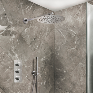 Milano Otto - Modern Thermostatic Shower with Triple Valve, Wall Mounted Shower Head and Hand Shower - Chrome (2 Outlets)