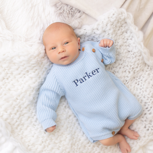 Pastel Blue Long Sleeve Knitted Romper