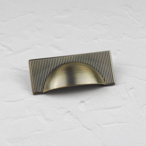 Antique Brushed Brass Ribbed Cabinet Handle Collection in 7 Styles - 64mm Cup