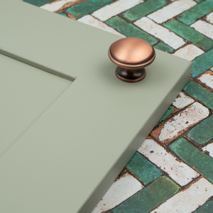 Brushed Copper Cabinet Rounded D Handles 128mm & 160mm & Matching Round Knob - 1 Hole Fixing