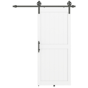 HOMCOM Puerta Corredera de Granero con Herrajes Manija Rodillo y Guía de Suelo Mejorados para Baño Salón 91,5x213,4 cm Blanco