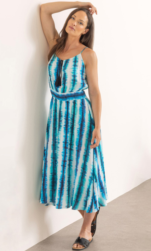 Tie Dye Printed Midi Dress - Blue/White