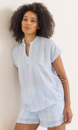Striped Short Sleeve Top - Blue/White
