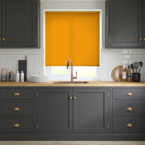 No Drill Gemini Medallion Orange Roller Blinds: 863mm x 1016mm Recess