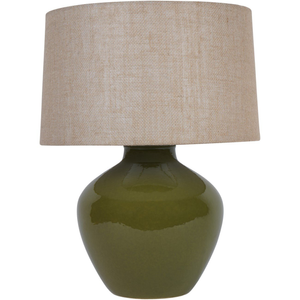Aubrey Green Ceramic Lamp With Hessian Shade, Large