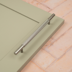 Brushed Nickel Knurled T Bar Cabinet Handles & Matching Button Knob - 160mm Handle