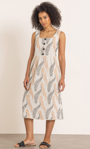 Leaf Embroidered Sleeveless Dress - Black/Beige