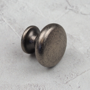 Antique Pewter Dark Silver Rustic Aged Cabinet Flat Top Round Knob Pull