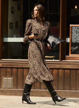 Daryn Printed Midi Dress - UK 12 | EU 40 | US 08 / Cognac Leopard